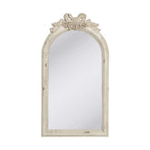 Prémium kategóriás, 91 cm magas, Shabby Chic stílusú, bézs színű, antikolt felületű, barokkos masnival díszített falitükör